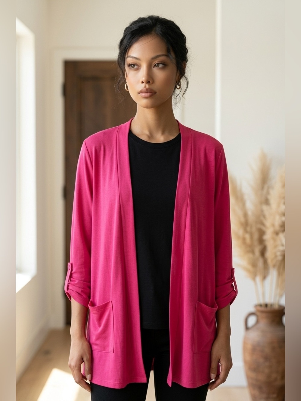 Pink Open-Front Cardigan - Picture 4 of 8